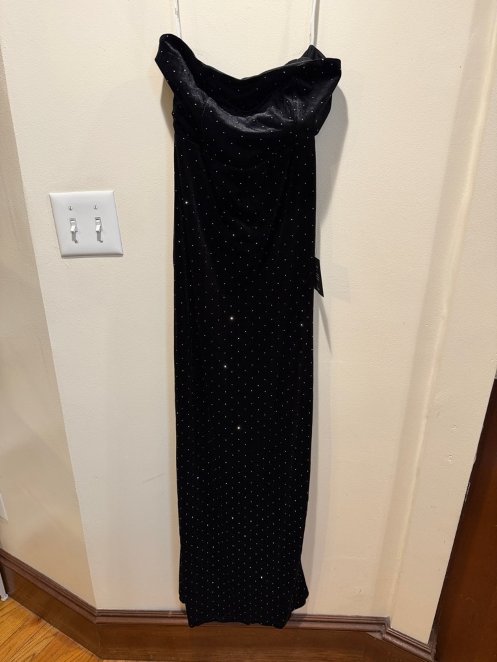 Lulus Dreamy Choice Black Rhinestone Strapless Maxi Dress - Size XS - Picture 2 of 4